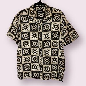 Malibu by Drill Clothing Co. Men's Geometric Button Up Shirt Black Tan Small